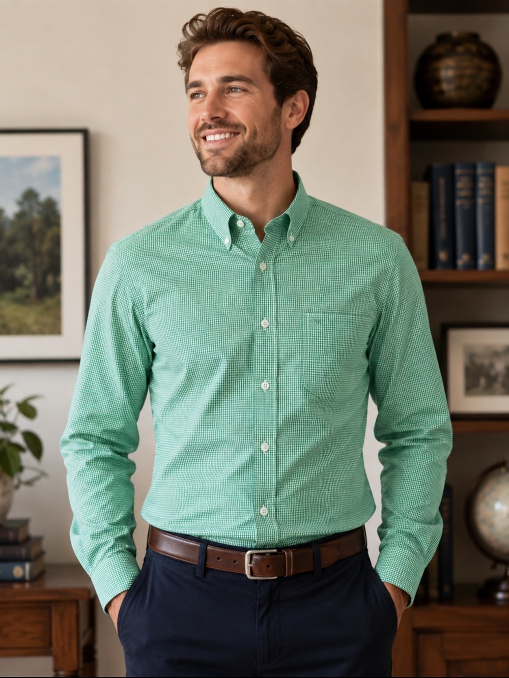 NWT Club Room Men’s Green Gingham Button-Down Shirt size 15.5 32/33